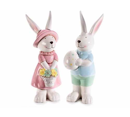 Conigli Pasquali in ceramica colorata fatti a mano idea regalo 2 pezzi