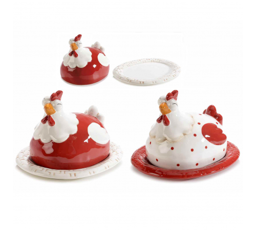 Piatti in Ceramica con Coperchio Copri Vivande a Gallina, Set da 2