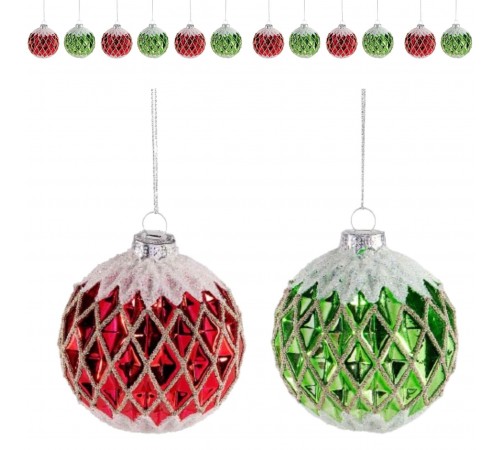 Palline per Albero di Natale Artigianali in Vetro con Dettagli Argento - 12 Pezzi