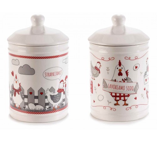 Barattoli da Cucina in Ceramica con Coperchio Porta Zucchero, Sale, Biscotti e Riso, Set da 2