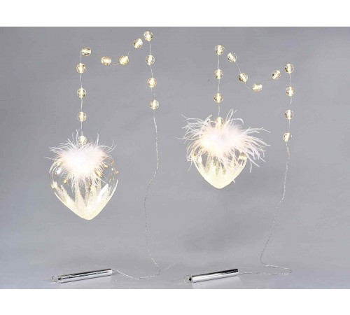 Cuori Natalizi luminosi con piume e pendenti set 2 decorazioni luminose per casa e vetrine