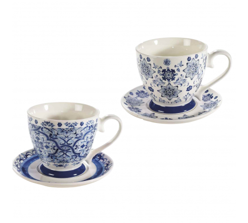 Set 2 Tazze con Piattino in Porcellana Stile Maiolica