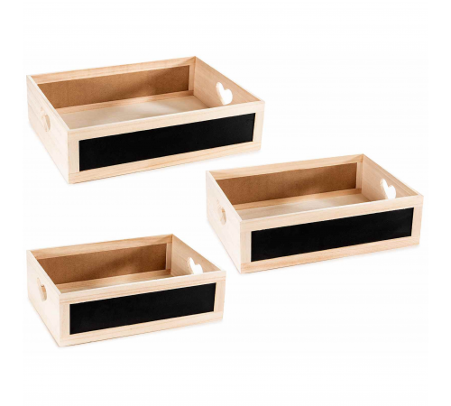 Set 3 Cassette in Legno con Lavagna e Manici a Cuore