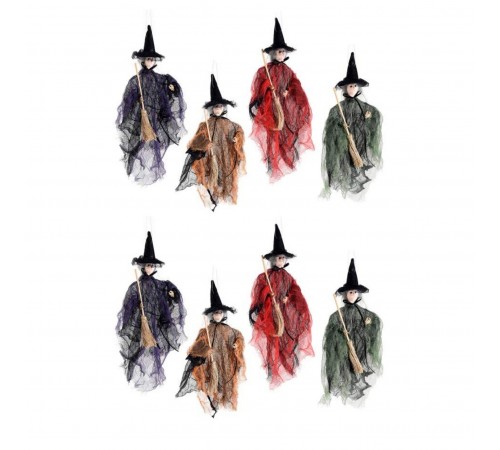 Befane da Appendere con Mantello e Scopa - Set da 8 Streghe