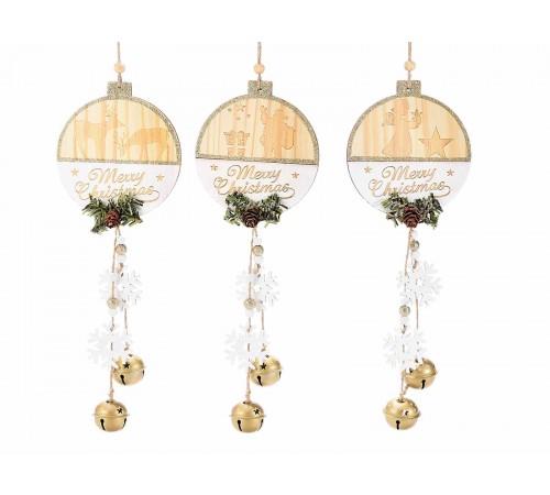 Decorazioni Natalizie da appendere in legno con campanelle set da 6 pezzi