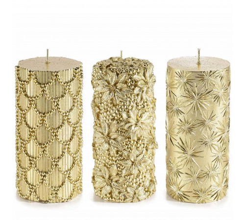 Candele Natalizie Cilindriche Color Oro Decorazione per la Casa Idea Regalo 3 Pz