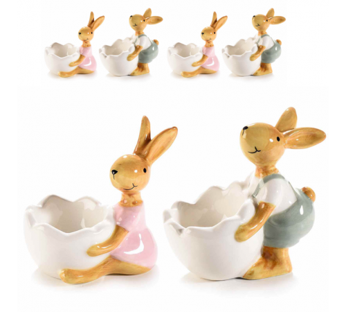 Portauovo e Cioccolati in Ceramica con Coniglio di Pasqua 4 pz