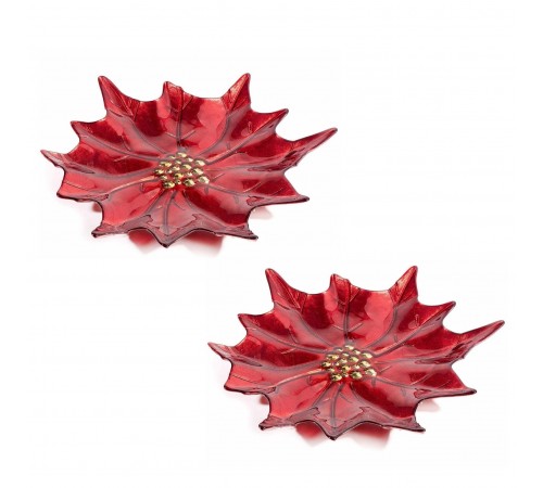Piatti in Vetro a Forma di Stella di Natale Rossa - Set da 2