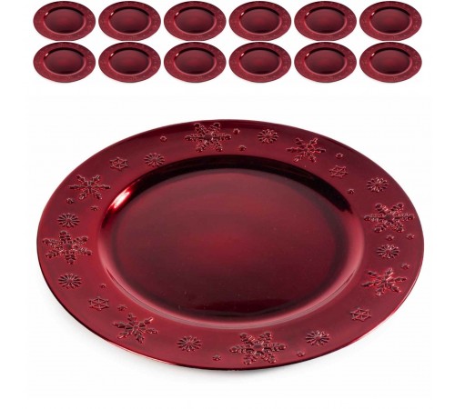 Sottopiatto Natalizio in Plastica Riutilizzabile Color Rosso - Set da 12