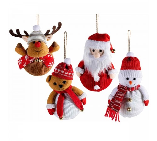 Set 4 Personaggi di Natale in Stoffa da Appendere 17 cm