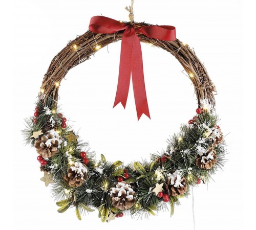 Ghirlanda Natalizia per Porta con Pigne, Bacche, Neve Idea Regalo Diametro 40 Cm