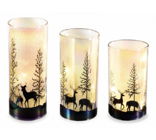 Lampade Natalizie cilindriche in vetro con luci Led e paesaggio Natalizio