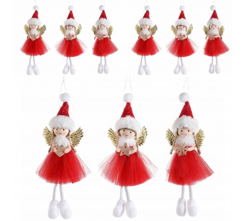 Angeli di Natale con Abito Rosso Decorazioni per Albero, Casa, Vetrine Set da 9