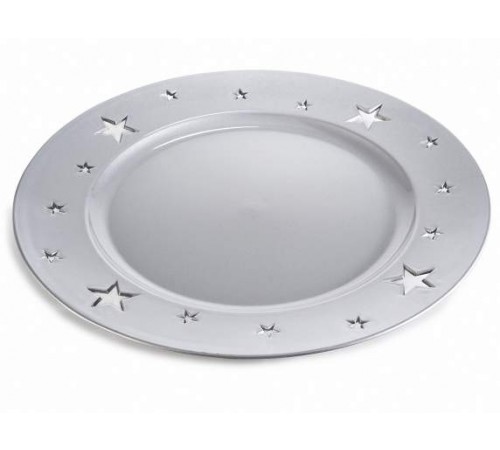 Piatti Natalizi in Plastica Riutilizzabili con Stelle Set da 12 Argento