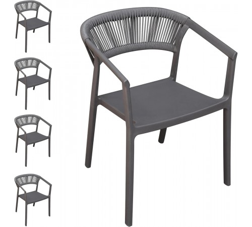Set 4 poltroncine da esterno antracite in polipropilene e corda