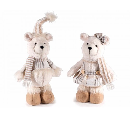 Set 2 orsetti natalizi in peluche con abito sciarpa e cappello modellabile 46 cm