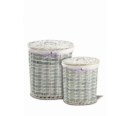 Set 2 cestini portabiancheria Shabby chic ovali con fodera in stoffa