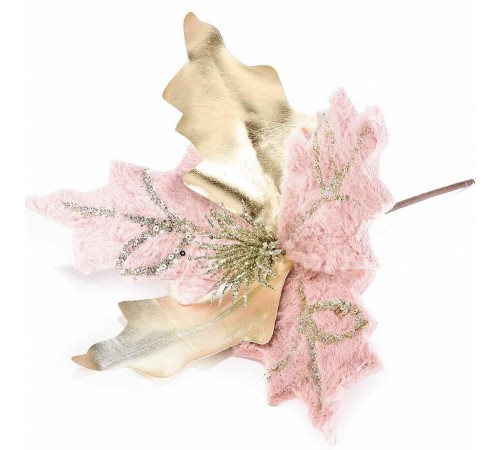 Stelle di Natale Artificiali Color Oro e Rosa in Pelo - Set da 16