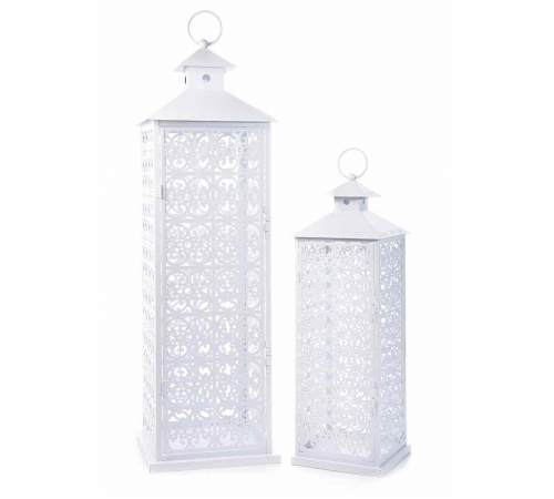 Set 2 Lanterne Porta Candela in Metallo Bianco