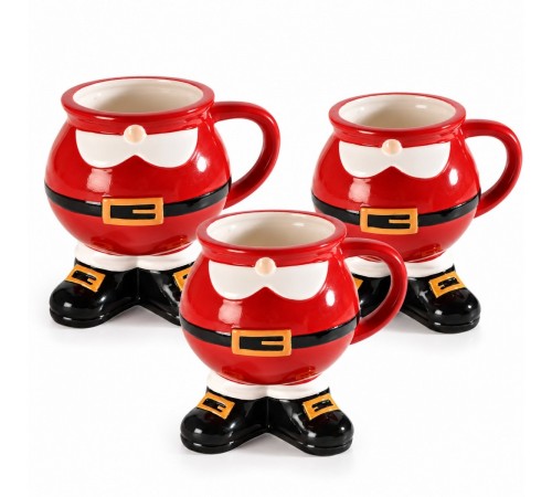 Set 3 Tazze Mug Babbo Natale da 500 ml con Piedi