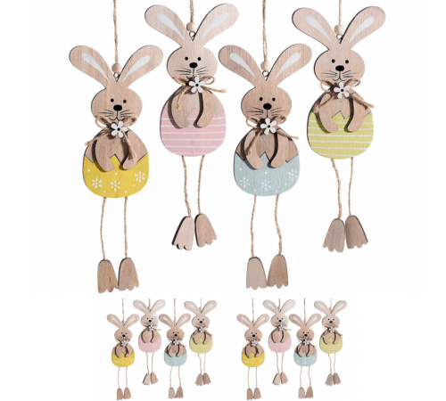 Conigli Pasquali decorativi da appendere in legno 8 pezzi