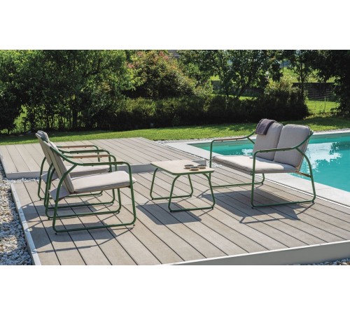 Salottino da Giardino 4 Posti Con Divano, Poltrone, Tavolino e Cuscini, Colore Verde