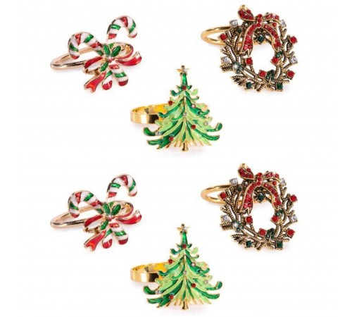 Portatovaglioli per la Tavola di Natale in Metallo con Decorazioni - Set 6 Pezzi
