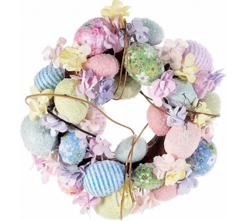 Ghirlanda Pasquale colorata con uova e fiori diametro 25 centimetri