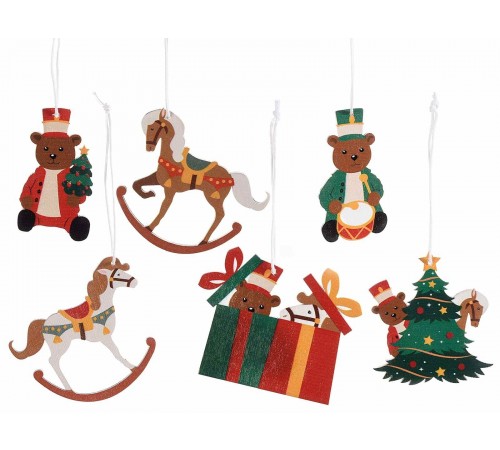 Decorazioni Natalizie per la Casa e l'Albero in Legno Addobbi Natalizi con Personaggi Vintage Set 48 Pezzi Figure Assortite Altezza 7,5 Cm