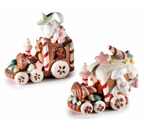 Trenini Natalizi Decorativi in Ceramica Brillante - Set da 2