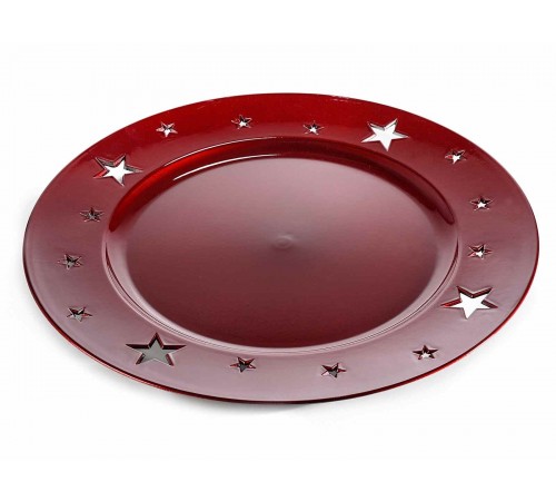 Piatti Natalizi in Plastica Riutilizzabili con Stella Set da 12 Colore Rosso