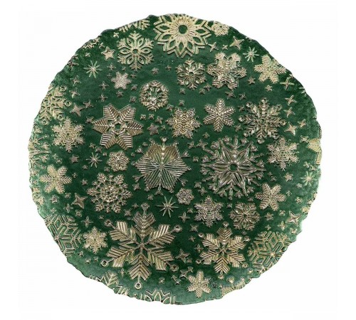 Piatto di Natale in Vetro Verde con Decori Dorati