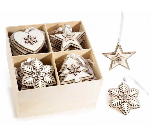 Decorazioni Natalizie da appendere in legno con strass set da 36 addobbi assortiti
