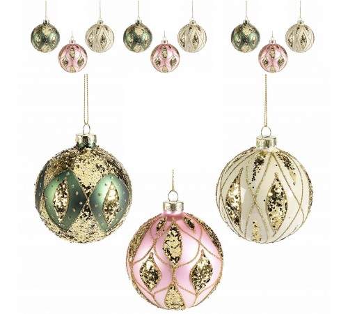 Palline di Natale in Vetro Glitterato Artigianali per Albero Set 12 Pz
