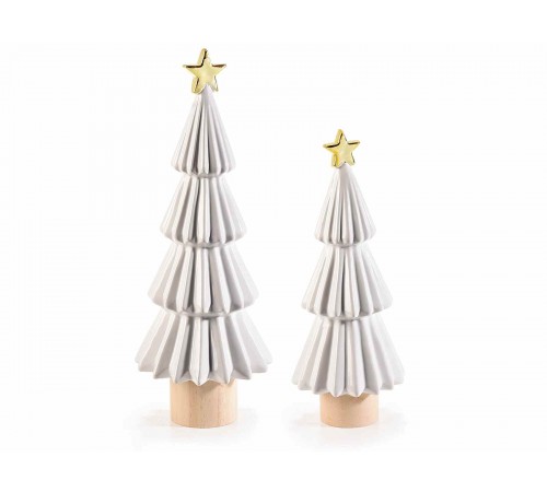 Alberi di Natale da tavolo in porcellana bianca lucida con stella argentata