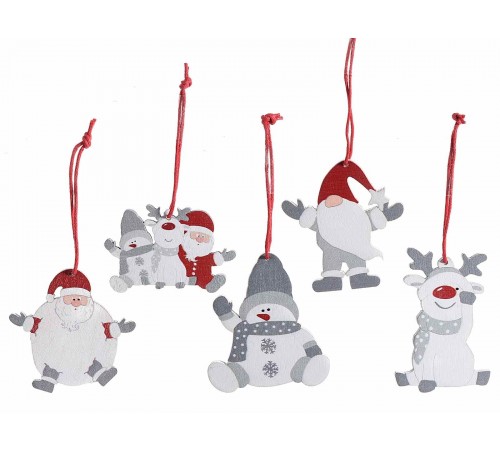 Decorazioni Natalizie per la Casa in Legno con Babbo Natale e Pupazzo di Neve Addobbi per l'Albero Assortiti Set 60 Pezzi Altezza 6 Cm