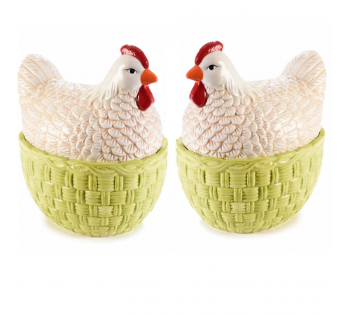 Set 2 Barattoli da Cucina in Ceramica a Forma di Gallina Porta Zucchero, Sale, Biscotti e Riso
