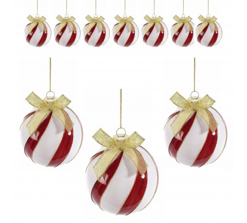Palline Albero di Natale in Vetro Bianco e Rosso Addobbi Artigianali 12 Pz