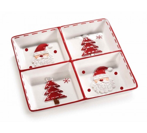 Piatti Natalizi in Ceramica a 4 Scomparti con Babbo Natale e Albero 2 Pezzi