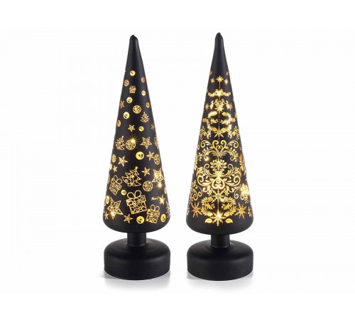 Alberi di Natale Luminosi da Tavolo in Vetro Set da 2 Pezzi Colore Nero