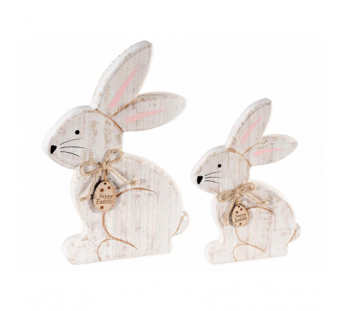 Conigli Pasquali in Legno con Uovo, Set da 2