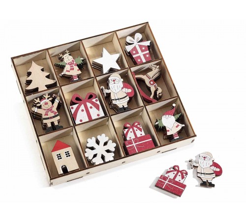 Addobbi Natalizi in Legno Adesivi per Casa e Pacchi Regalo 72 Pezzi Assortiti