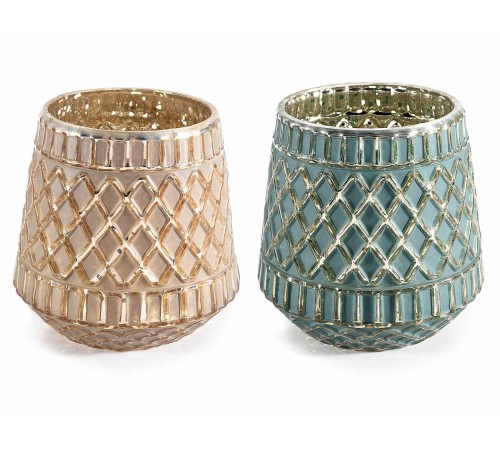 Vasi Porta Candela Vintage in Vetro Colorato con Riflessi Dorati