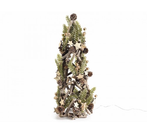 Albero di Natale da Tavolo con Pigne, Stelle e Bacche Altezza 40 Cm Idea Regalo