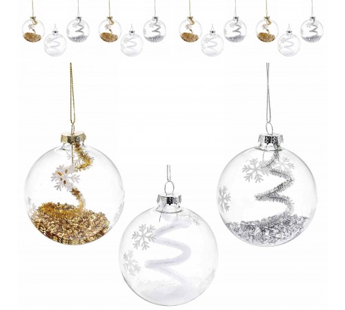 Palline Albero di Natale in Vetro con Glitter Artigianali 12 Pz Diametro 8 Cm