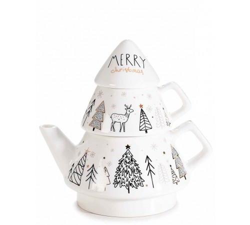 Teiera Natalizia con tazza integrata in porcellana decorata idea regalo per Natale