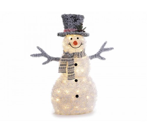 Pupazzo di neve in stoffa innevata e luce Led bianca calda altezza 1 metro decorazione Natalizia per casa e negozi