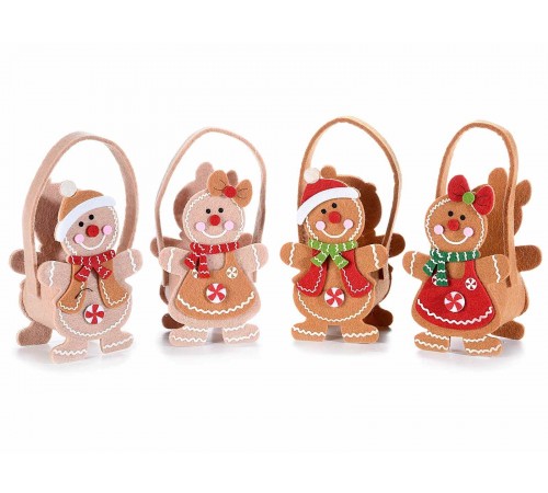 Set 12 borsette Natalizie decorative omini pan di zenzero