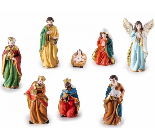 Statuine per il Presepe in Resina Dorata - Set da 8 Personaggi