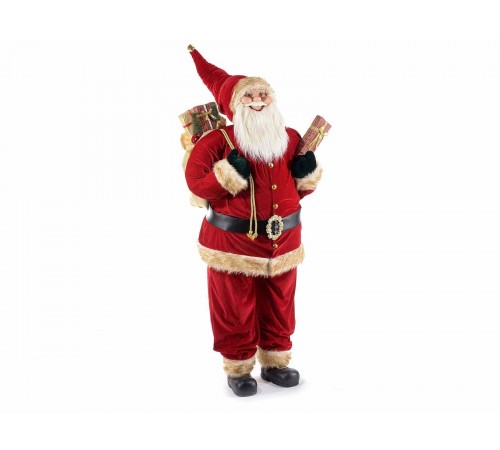 Babbo Natale gigante 1,90 metri con abito in velluto e pacchi regalo statuina per casa vetrine e negozi